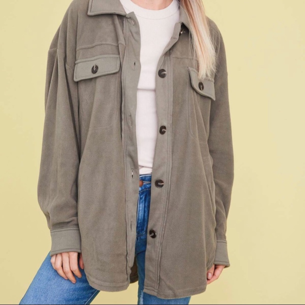 Fleece Shacket - Light Olive green